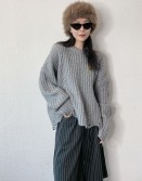 Grey Oversized Raw Edge Knit #241239